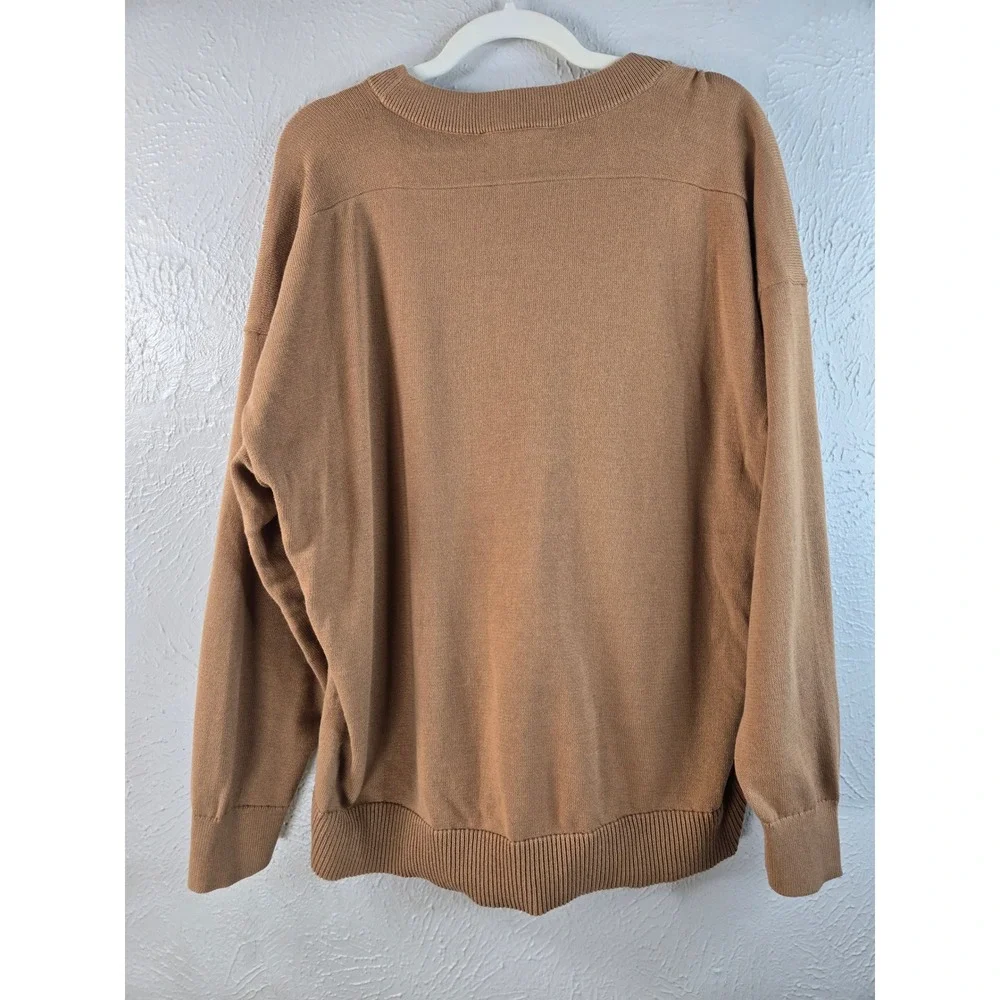 Michael Kors Sweater XL Brown Oversized Slouchy High Low Crew Neck Pullover Knit